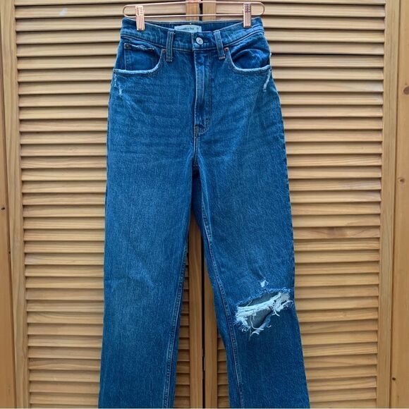 Abercrombie & Fitch 90’s Straight High Rise Size 0 Long - Picture 2 of 6